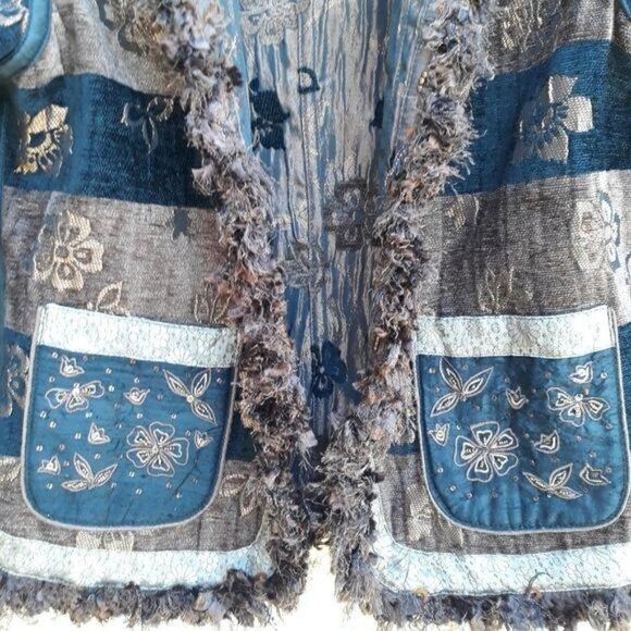 Vtg Yak Magik Blazer Reversible Silk Embroidered Patchwork Metallic Fringe Sz S - Picture 11 of 15